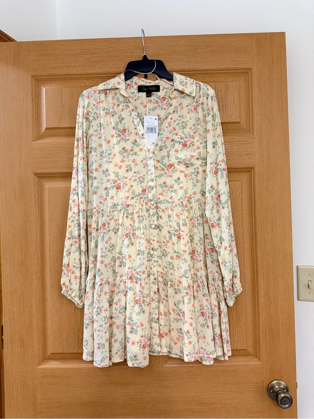 Oak and Trellis Cream Floral Button-Front Babydoll Dress